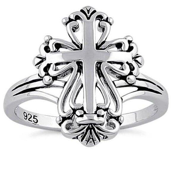 Jewelry - 925 STERLING SILVER  Antique Style Dainty Cross Ring